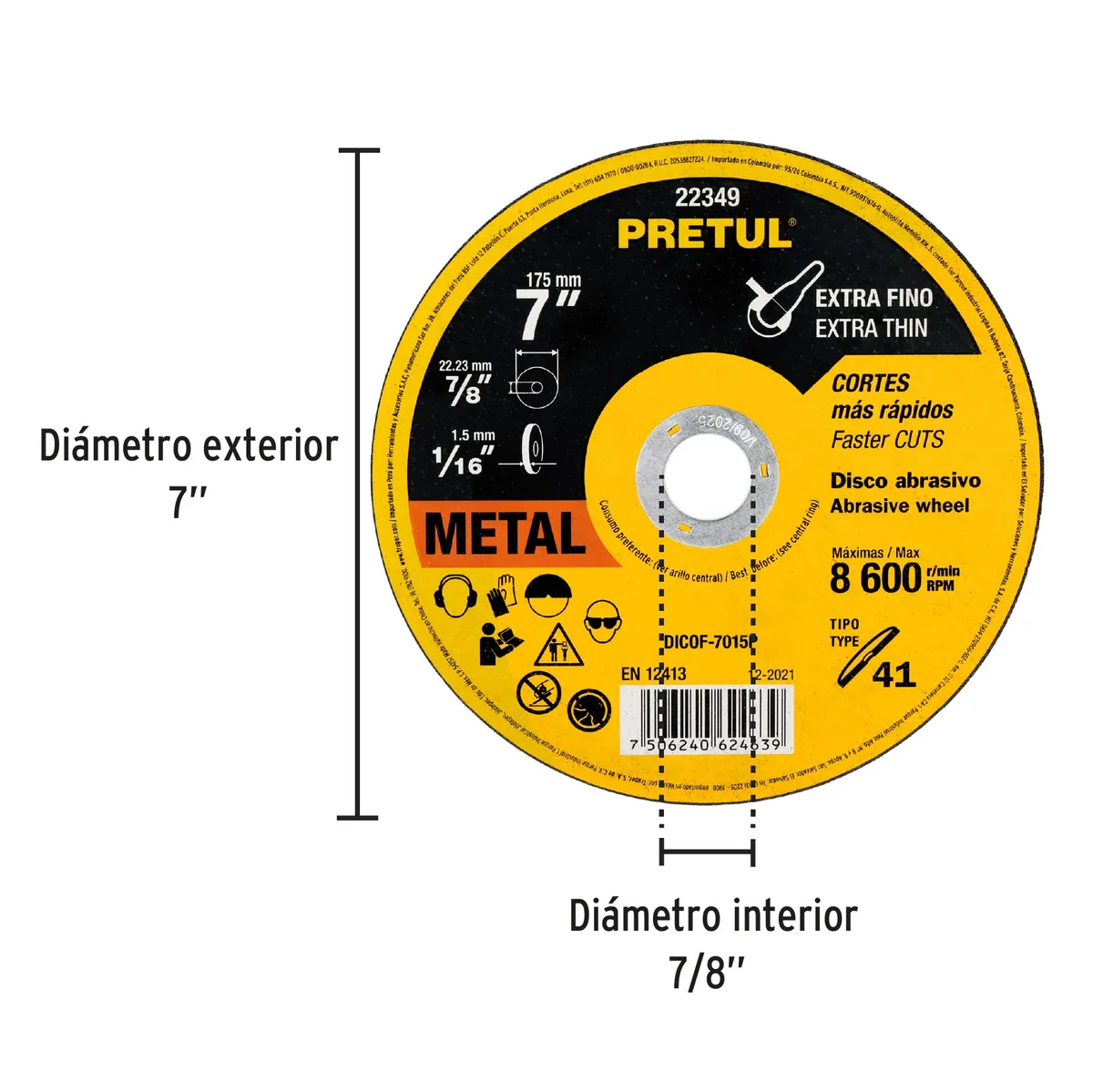 Disco de Corte 7" x 1/16" x 7/8" Pretul - 22349