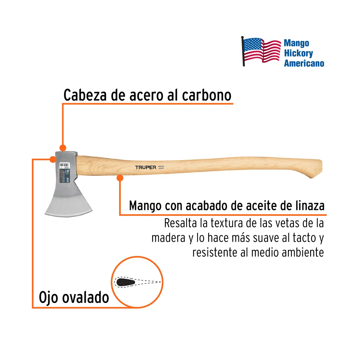 Hacha Europea 1000 g Mango Hickory 28" Truper - 101768