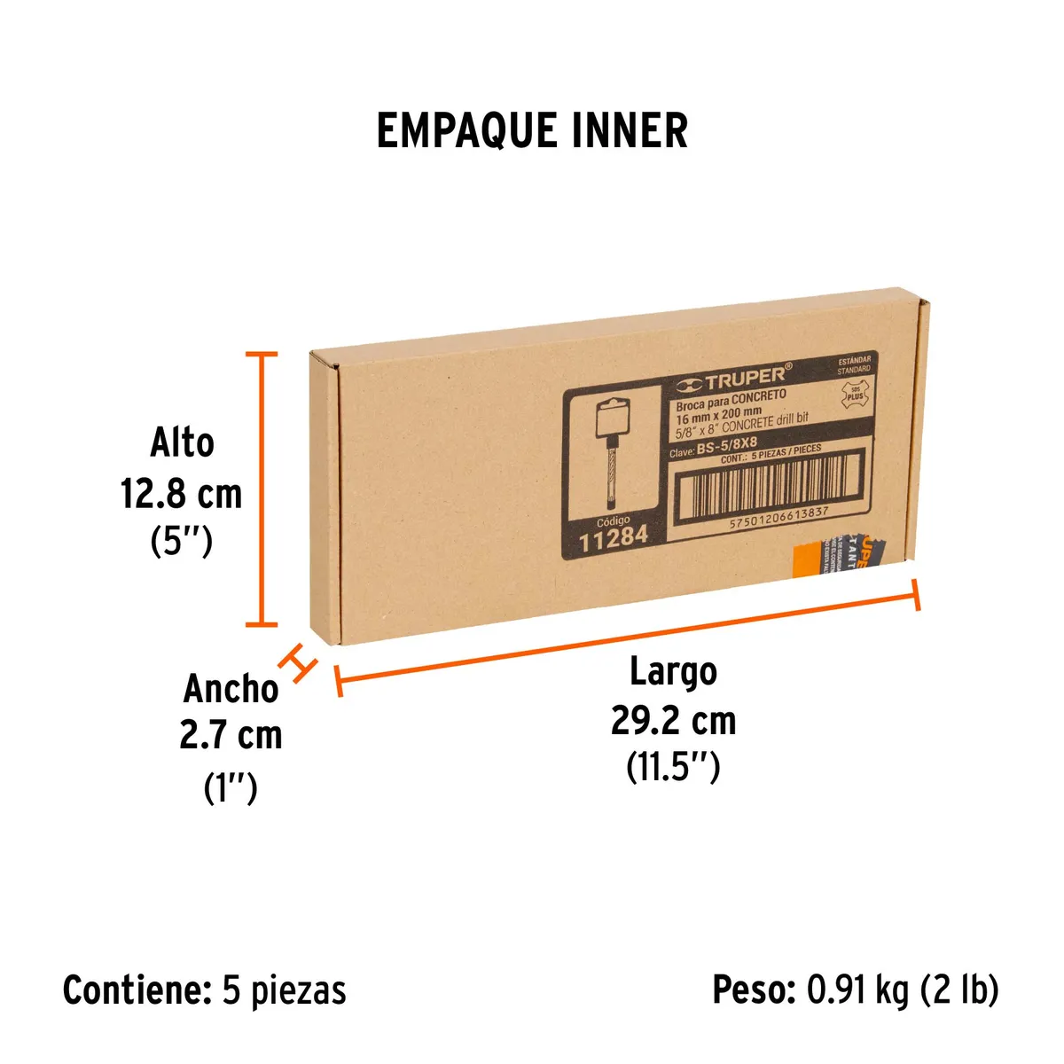 Broca SDS Plus 5/8" x 8" Truper - 11284