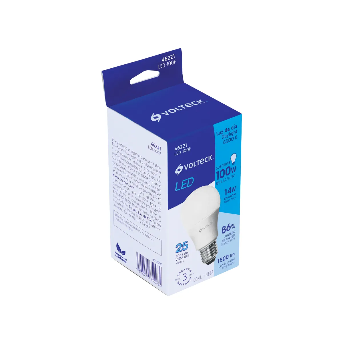 Foco LED 14 W (100 W) A19 6500 K Luz Blanca Fría Volteck - 46221