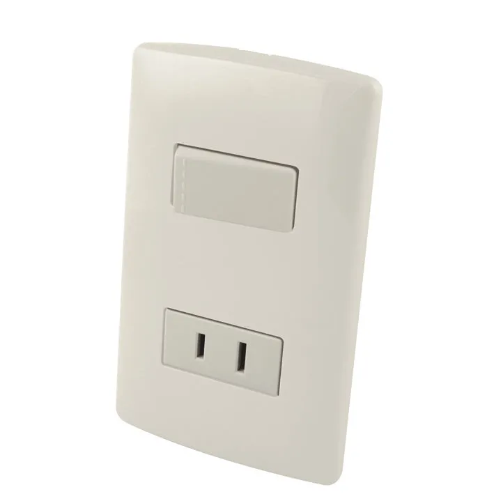 Contacto Aterrizado y Apagador Sencillo de Tecla con Placa de Plástico Blanco AKSI - 118354