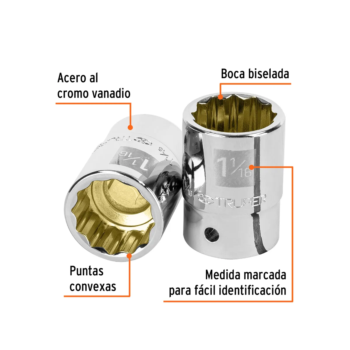 Dado 1 1/16" Cuadro 3/4" 12 Puntas Truper - 13855