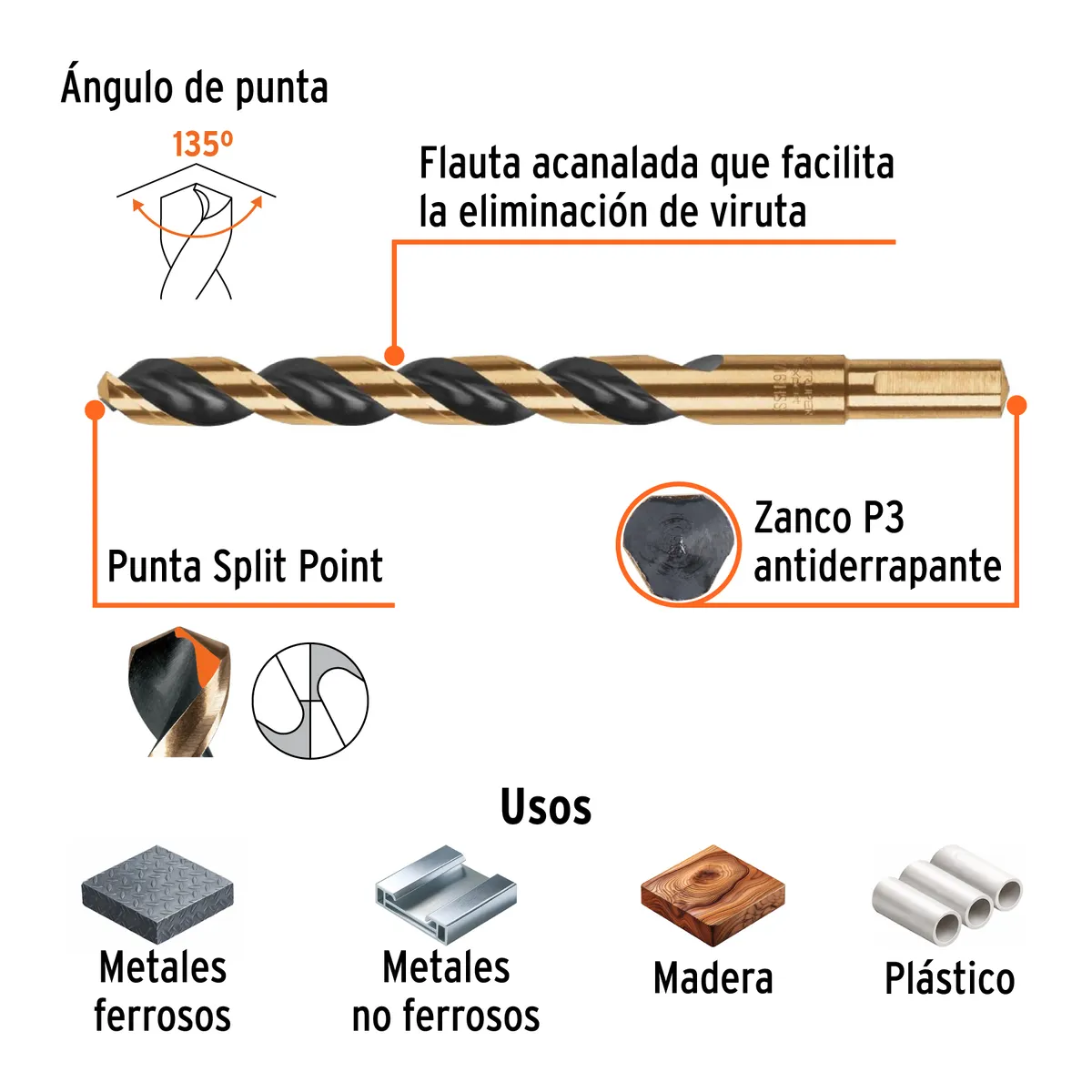 Broca HSS 7/16" Trugold para Metal Truper Expert - 11158
