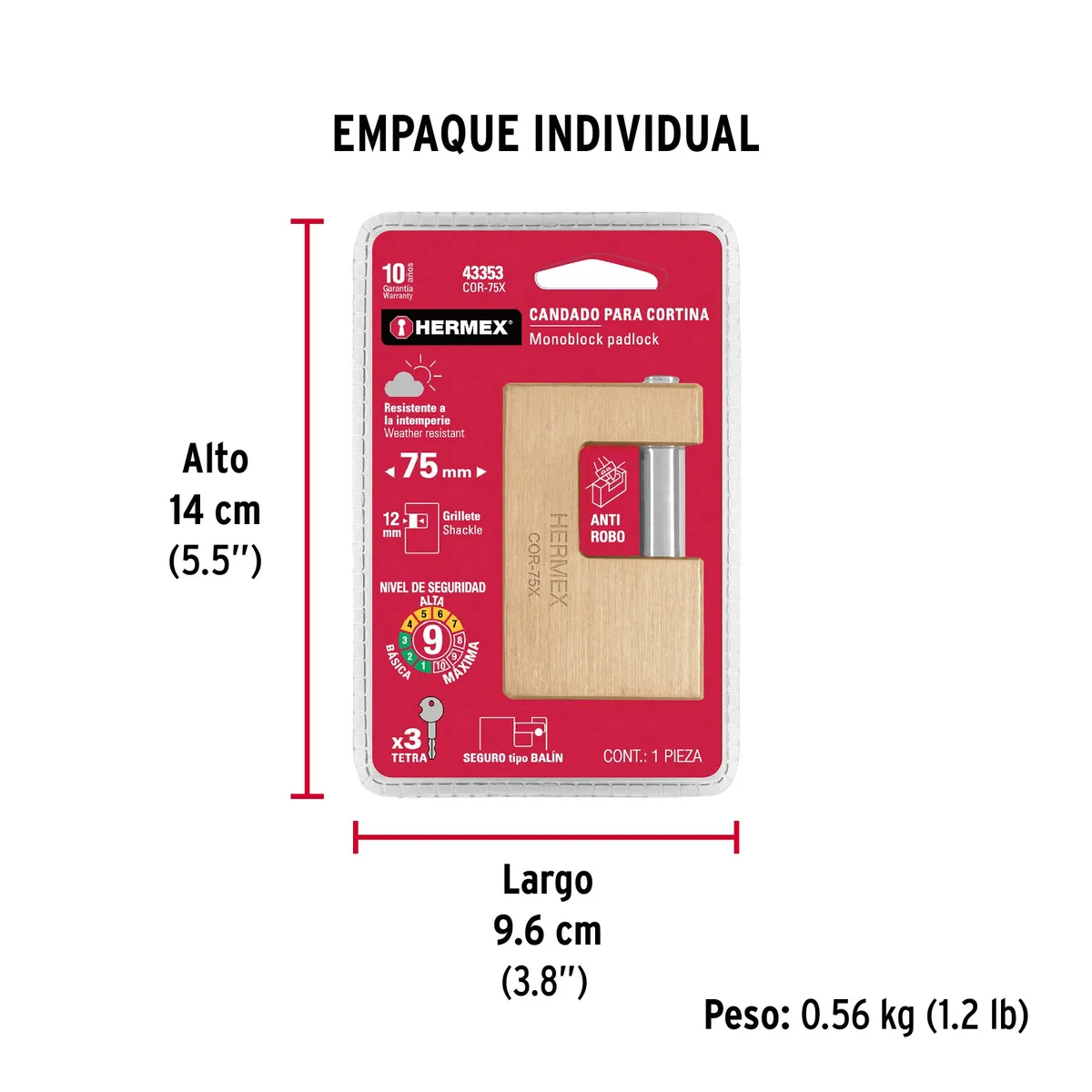 Candado Antipalanca 75 mm Cuerpo de Latón Truper - 43353