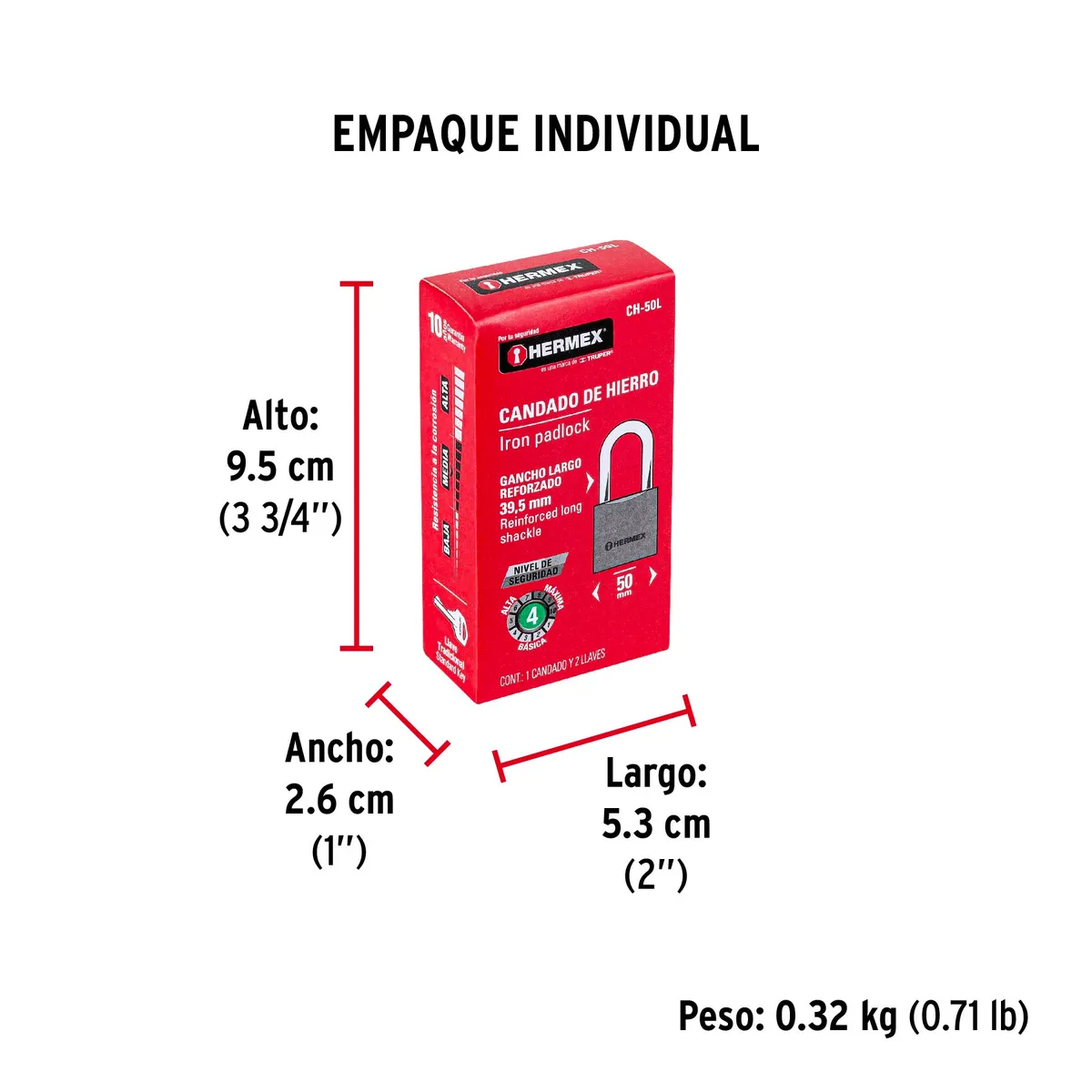 Candado de Hierro 50 mm Gancho Largo CH-50L Truper - 43325