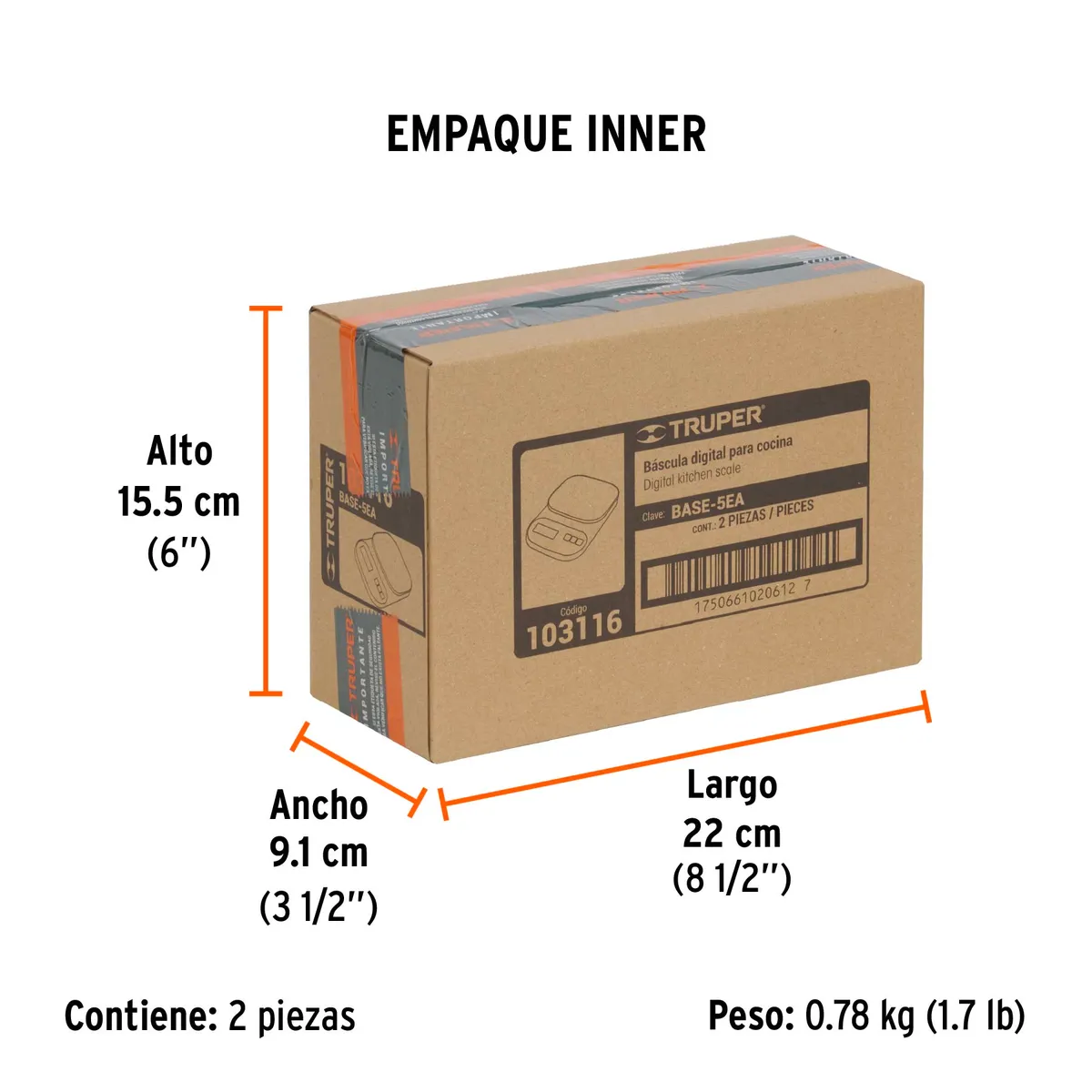 Báscula Digital para Cocina con Plato de Acero Inoxidable 5 kg Truper - 103116