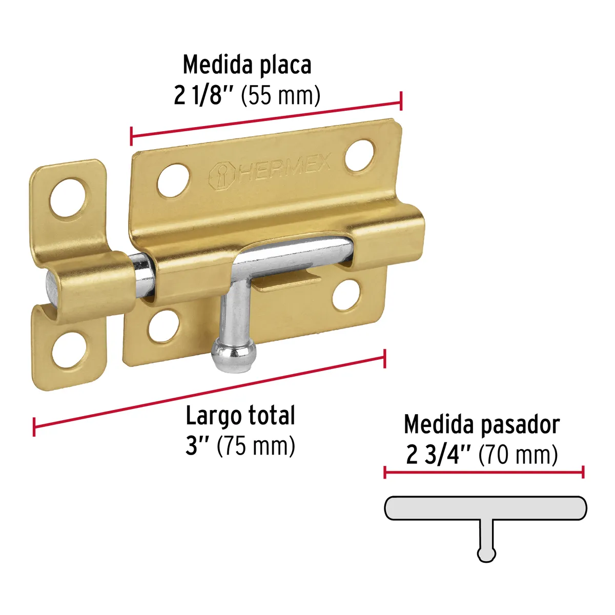 Pasador de Barril Acero Latón 3" PAS-31 Truper - 45722