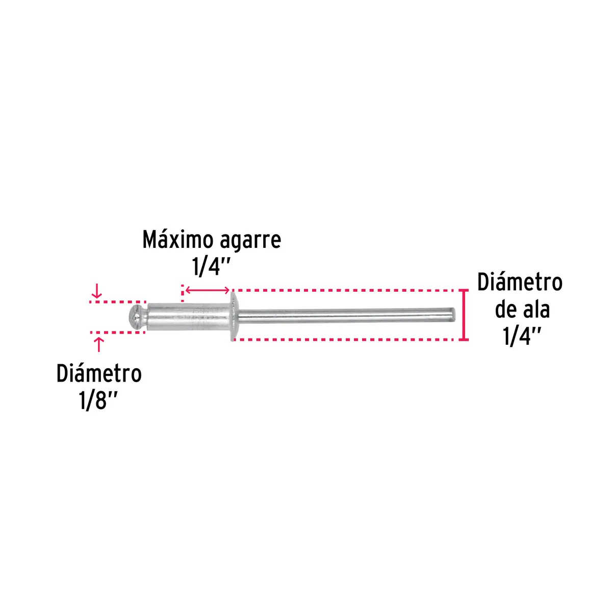 Bolsa con 50 Remaches 1/8" x 1/4" Ala 1/4" Truper - 44520