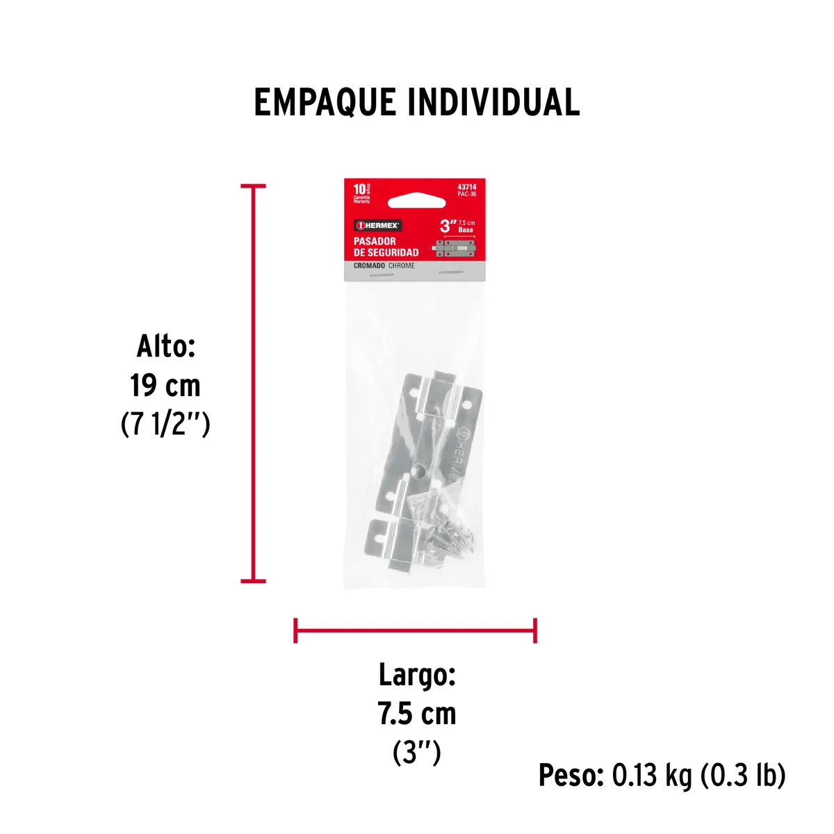 Pasador de Barra Plana 3" Cromo PAC-36 Truper - 43714