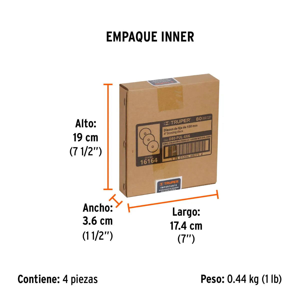 Paquete con 3 Discos de Lija 6" Grano 80 Truper - 16164