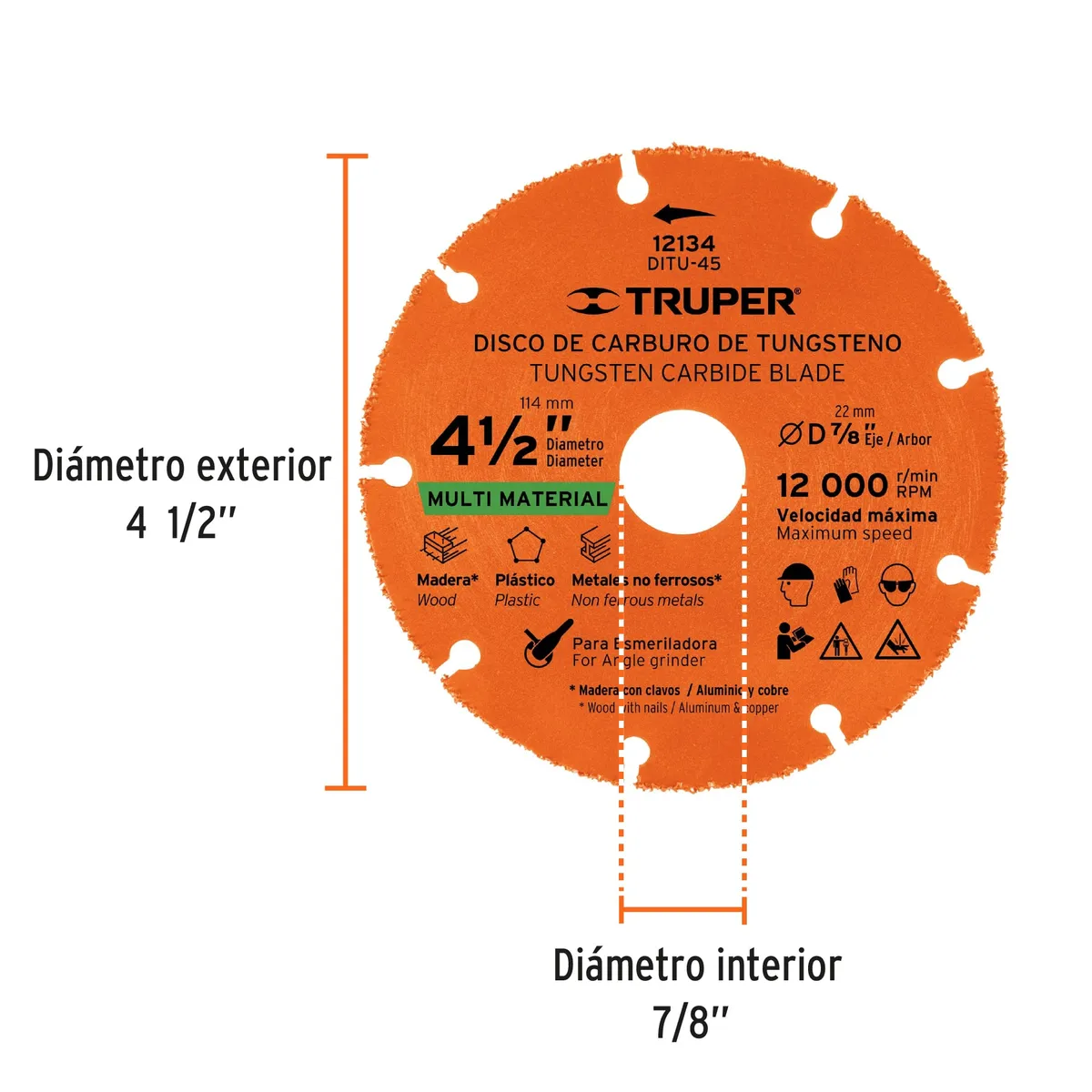 Disco 4 1/2" de Carburo de Tungsteno para Madera - Esmeriladora