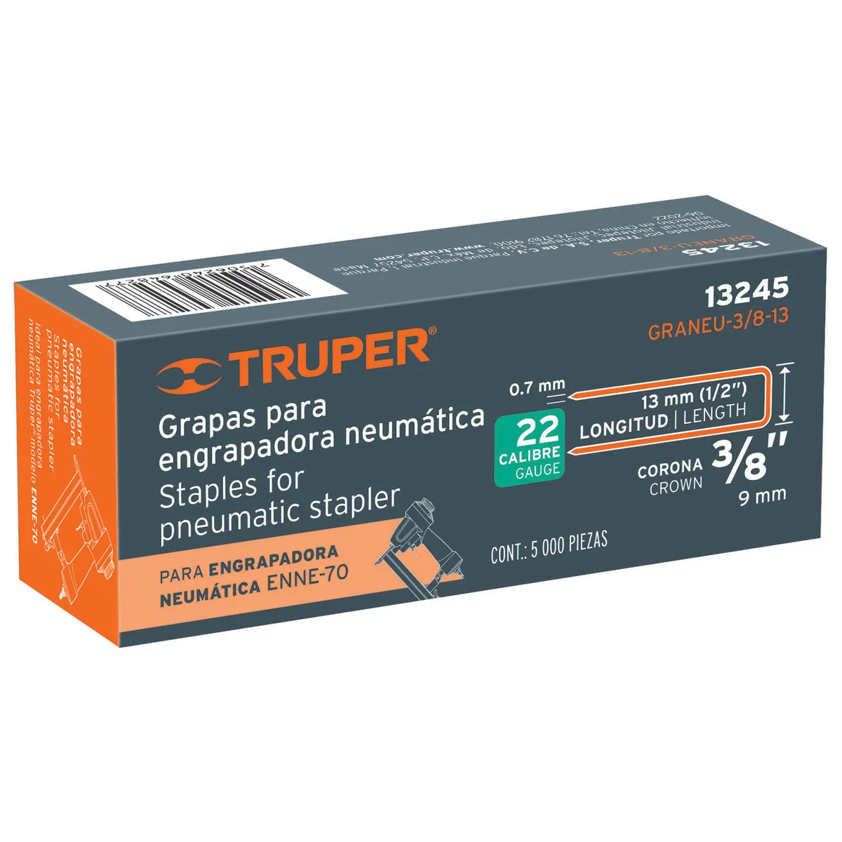 Caja con 5000 Grapas Corona 3/8" Calibre 22 Truper - 13245