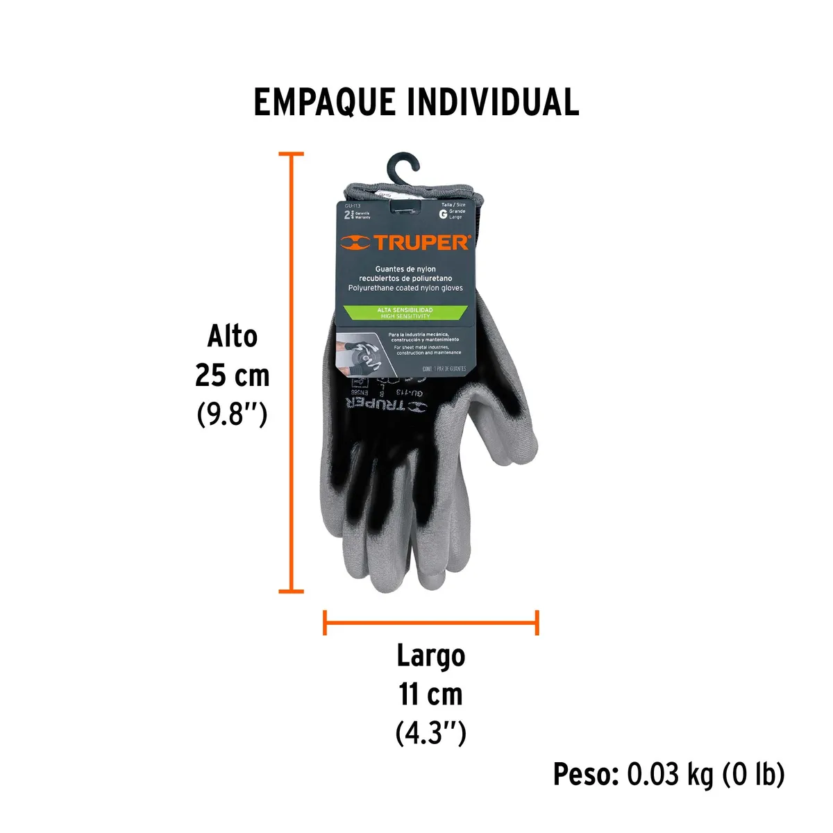 Guante de Nylon Recubierto de Poliuretano Talla G Truper - 13292