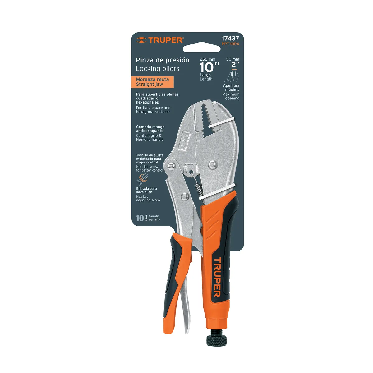 Pinza de Presión Mordaza Recta Mango de Vinil 10" Truper - 17437