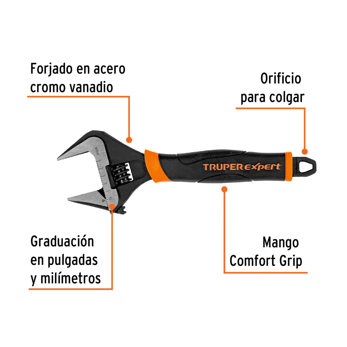 Llave Perico Ajustable Boca Ancha 8" Truper Expert - 101034