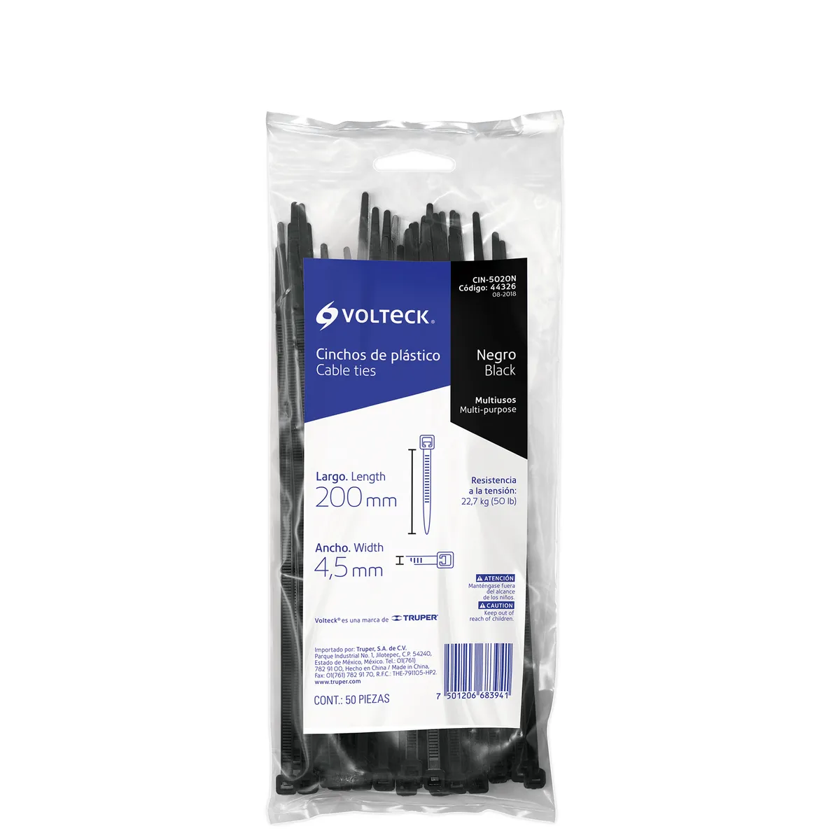 Bolsa con 50 Cinchos de Plástico 50 lb 200 x 4.5 mm Truper - 44326