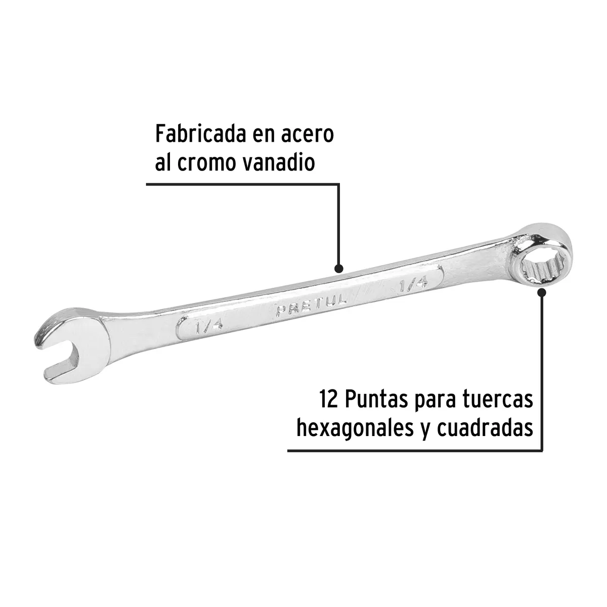 Llave Combinada 1/4" x 100 mm de Largo Pretul - 21880