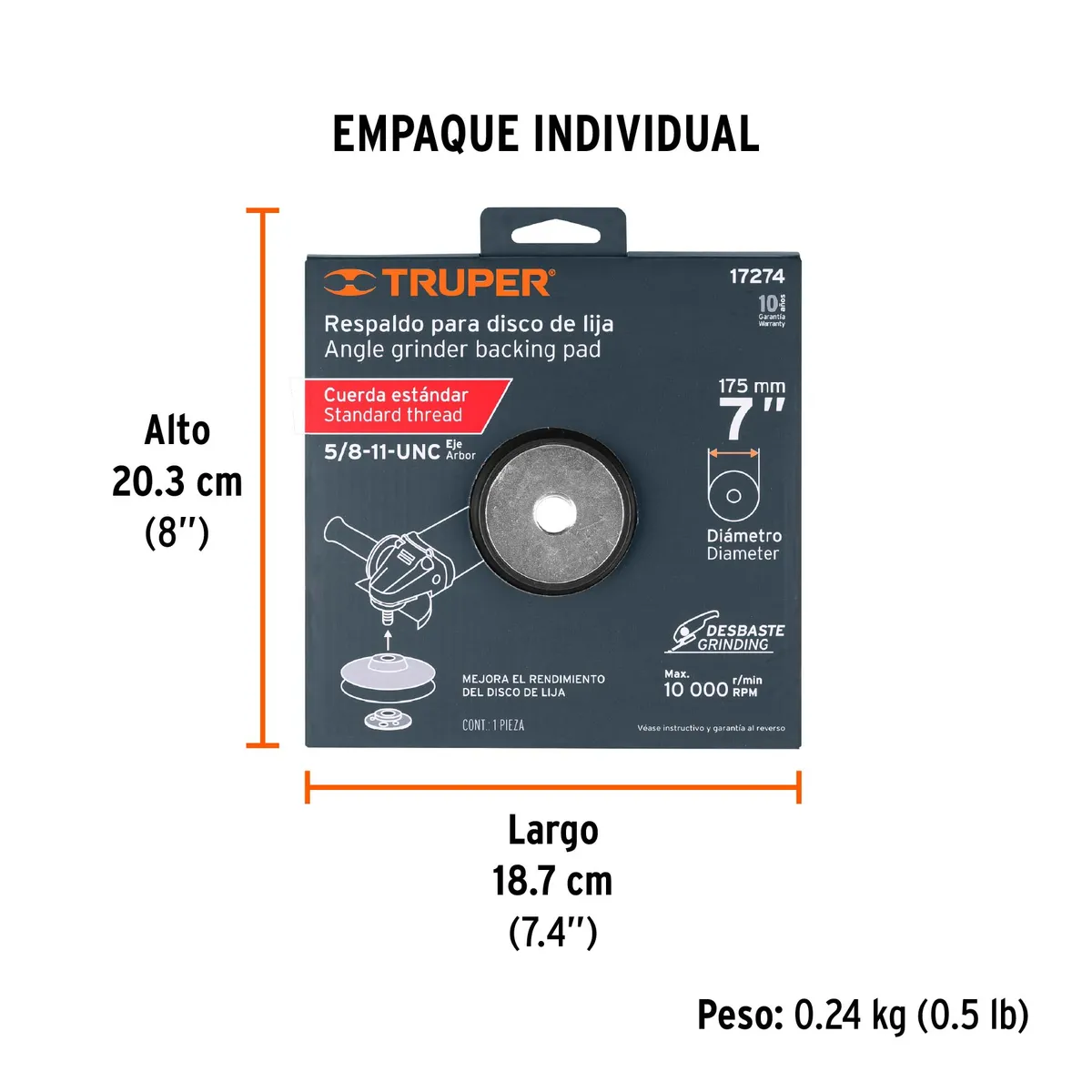 Respaldo para Disco Eje 7/8" de 7" Truper - 17274