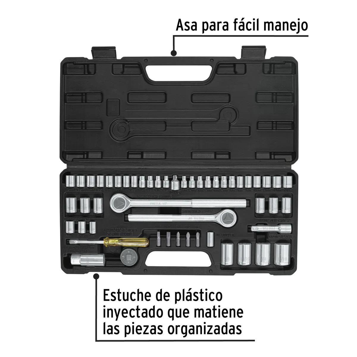 Juego de 51 Herramientas 1/4", 3/8" y 1/2" para Mecánico Pretul - 24219
