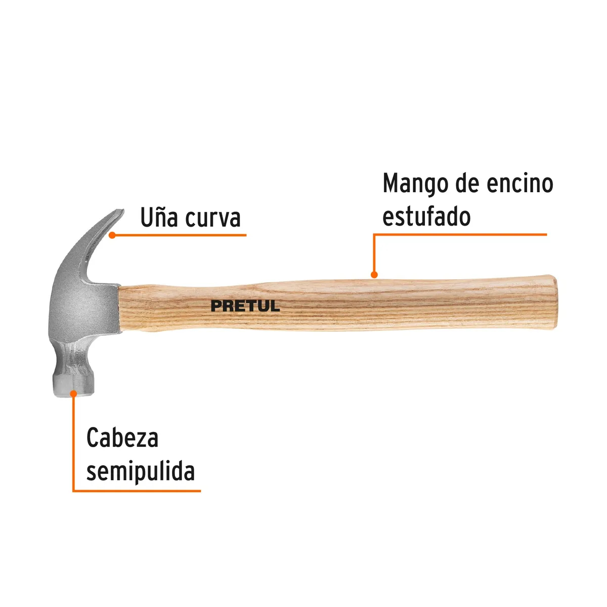 Martillo Semipulido Uña Curva 7 oz Pretul - 25000