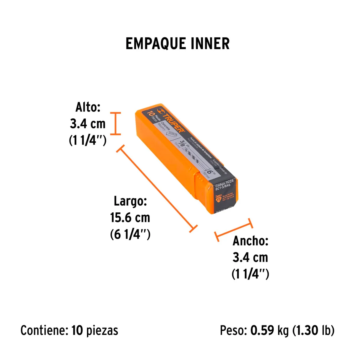 Broca para Concreto 3/8" x 6" Truper - 11224