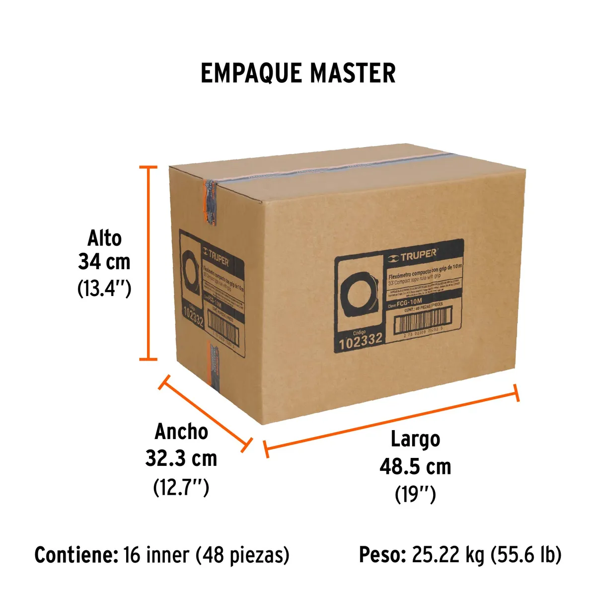 Flexómetro Compacto Contra Impactos 10 m x 25 mm Truper - 102332