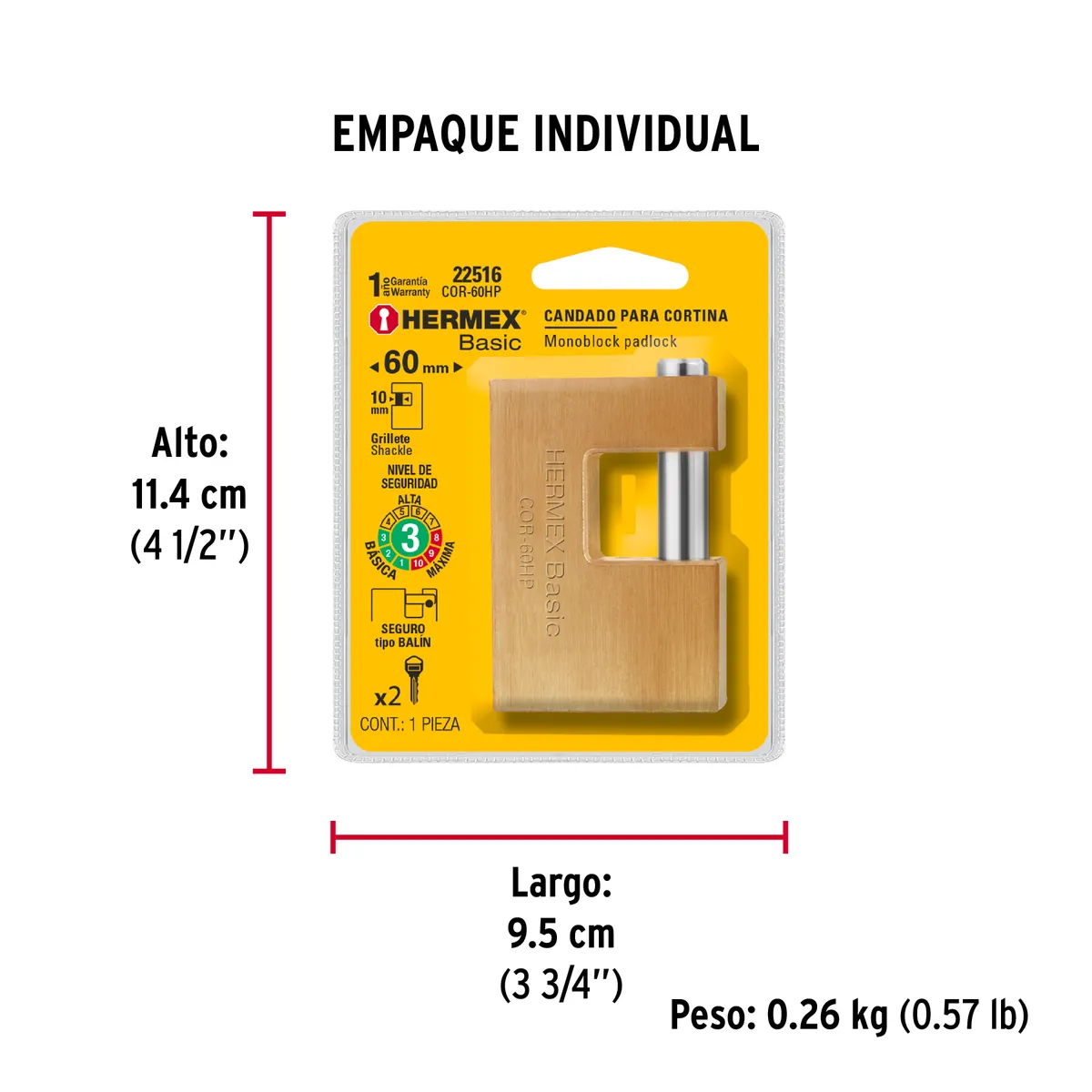 Candado Antipalanca 60 mm Hierro COR-60HP Truper - 22516