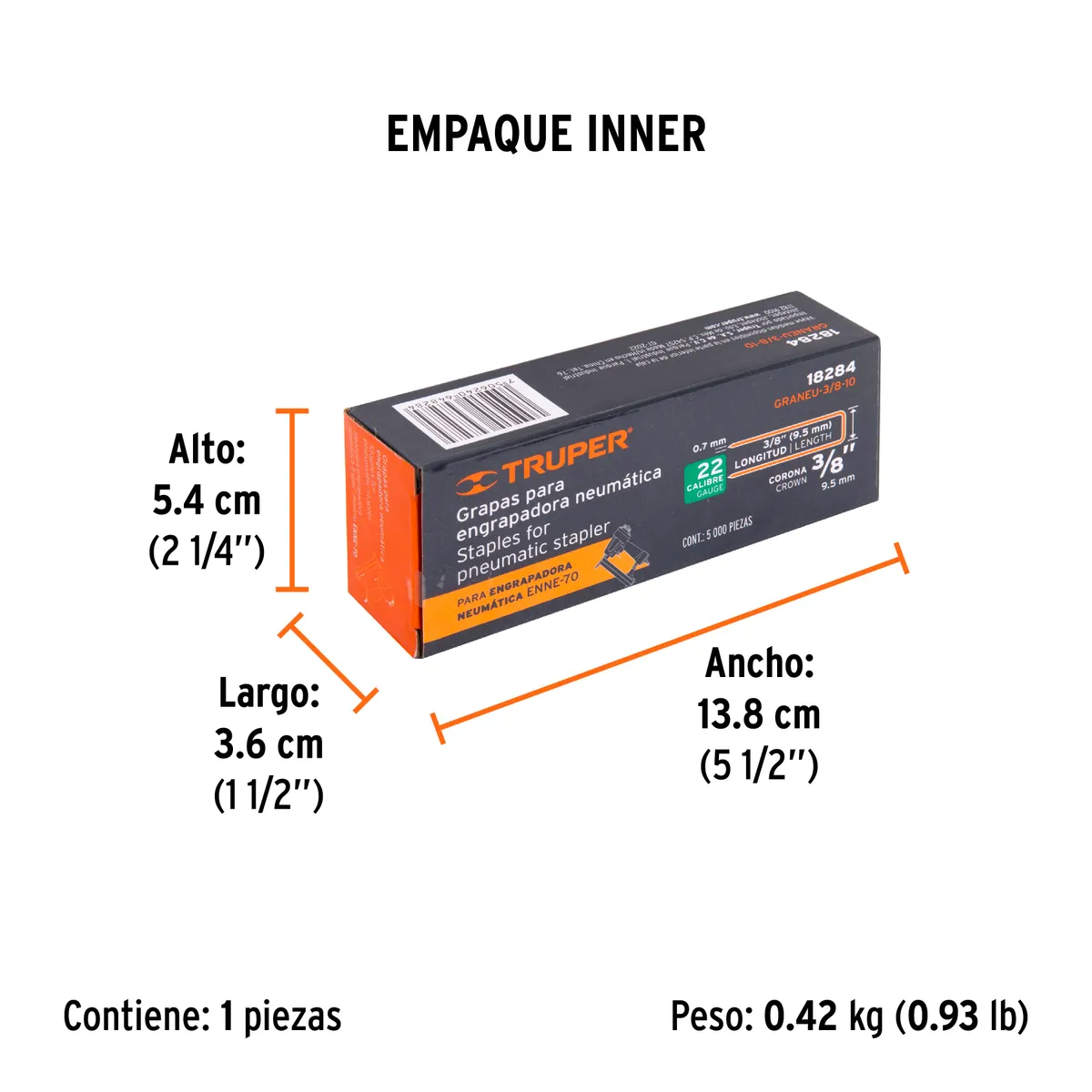 Caja con 5000 Grapas Corona 3/8" Calibre 22 de 10 mm Truper - 18284