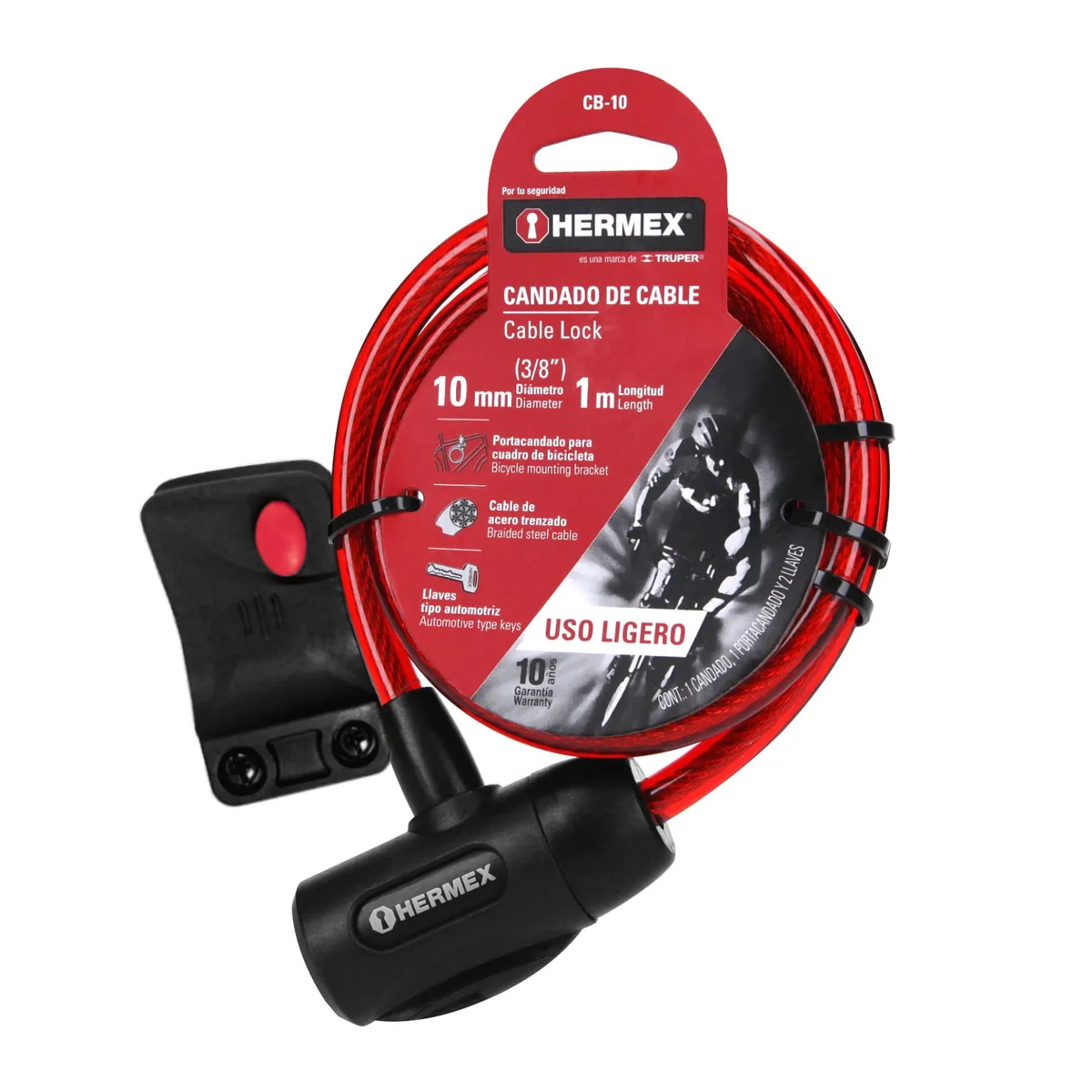Candado de Cable con Llave 10 mm x 1 m Truper - 43922