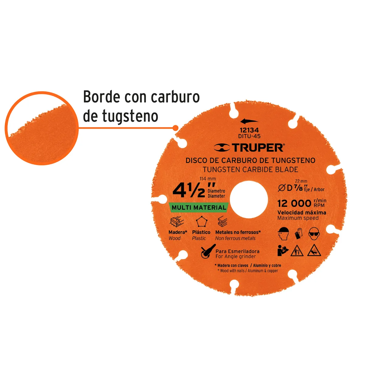 Disco 4 1/2" de Carburo de Tungsteno para Madera - Esmeriladora