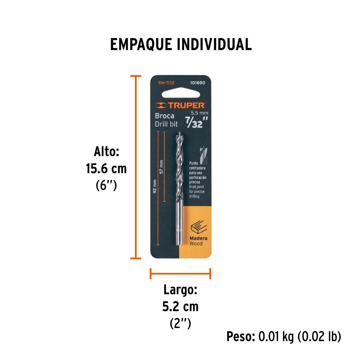 Broca con Punta Centradora para Madera 7/32" Truper - 101690