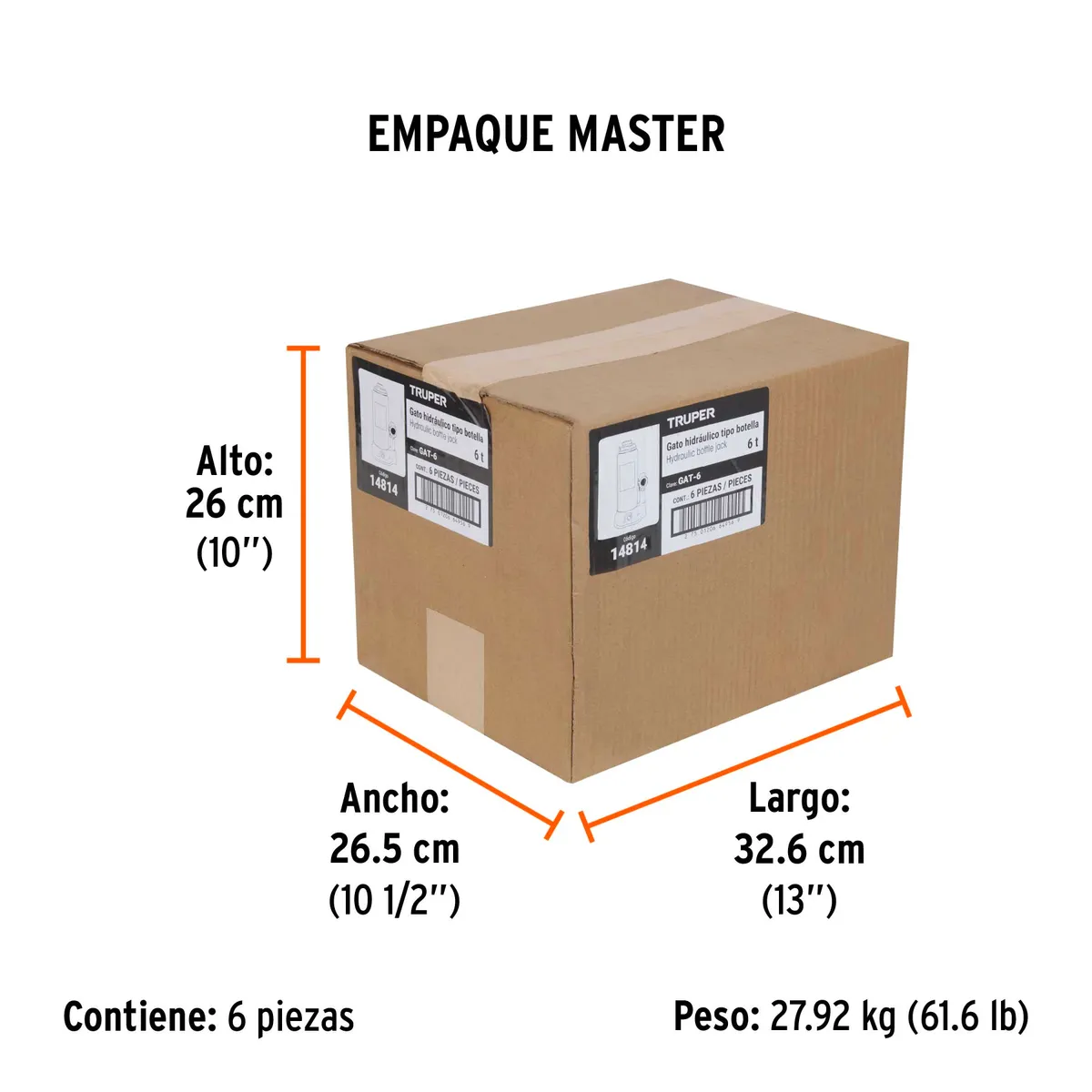 Gato Hidráulico de Botella 6 Toneladas Truper - 14814