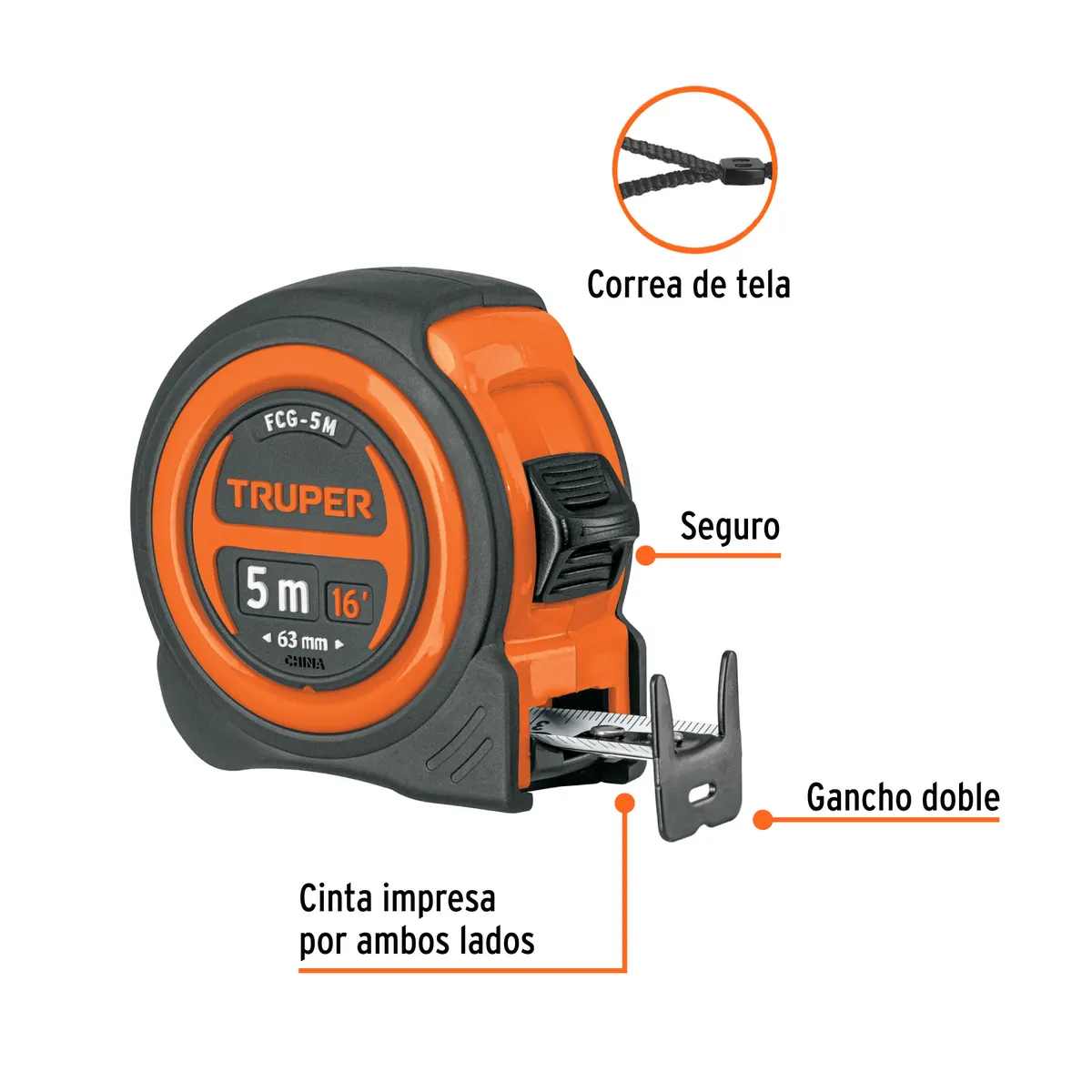 Flexómetro Compacto Contra Impactos 5 m Truper - 12772