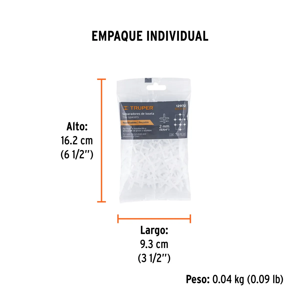 Bolsa con 200 Separadores de Loseta 2 mm Truper - 12972