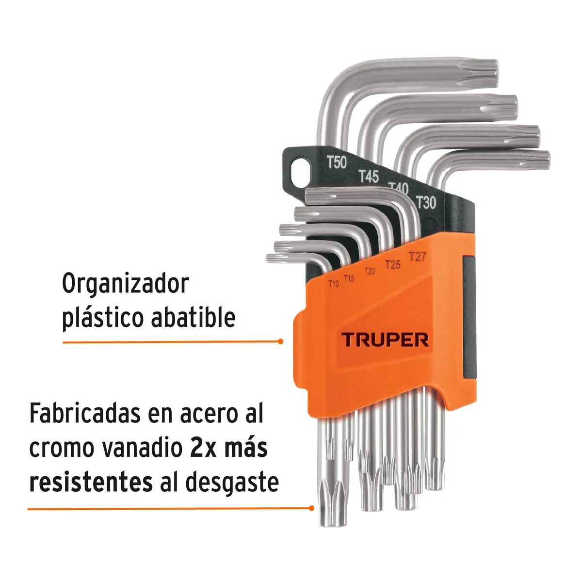 Juego de 9 Llaves Torx Largas con Organizador T10-T50 Truper - 15554