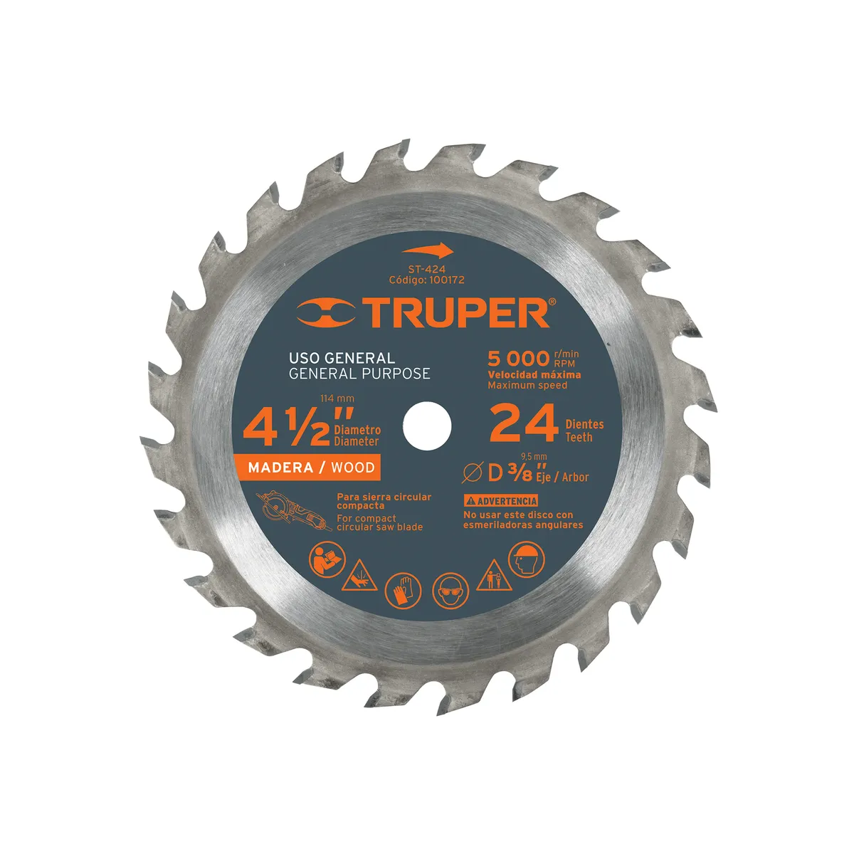 Disco Sierra 4 1/2" para Madera 24 Dientes Eje 3/8" Truper - 100172