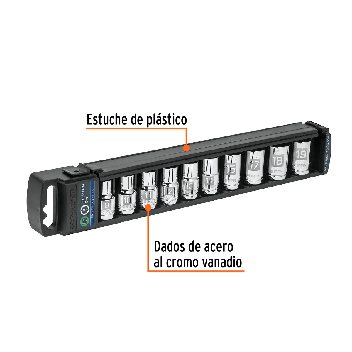 Juego de 10 Dados Cuadro 1/2" mm Truper - 14177