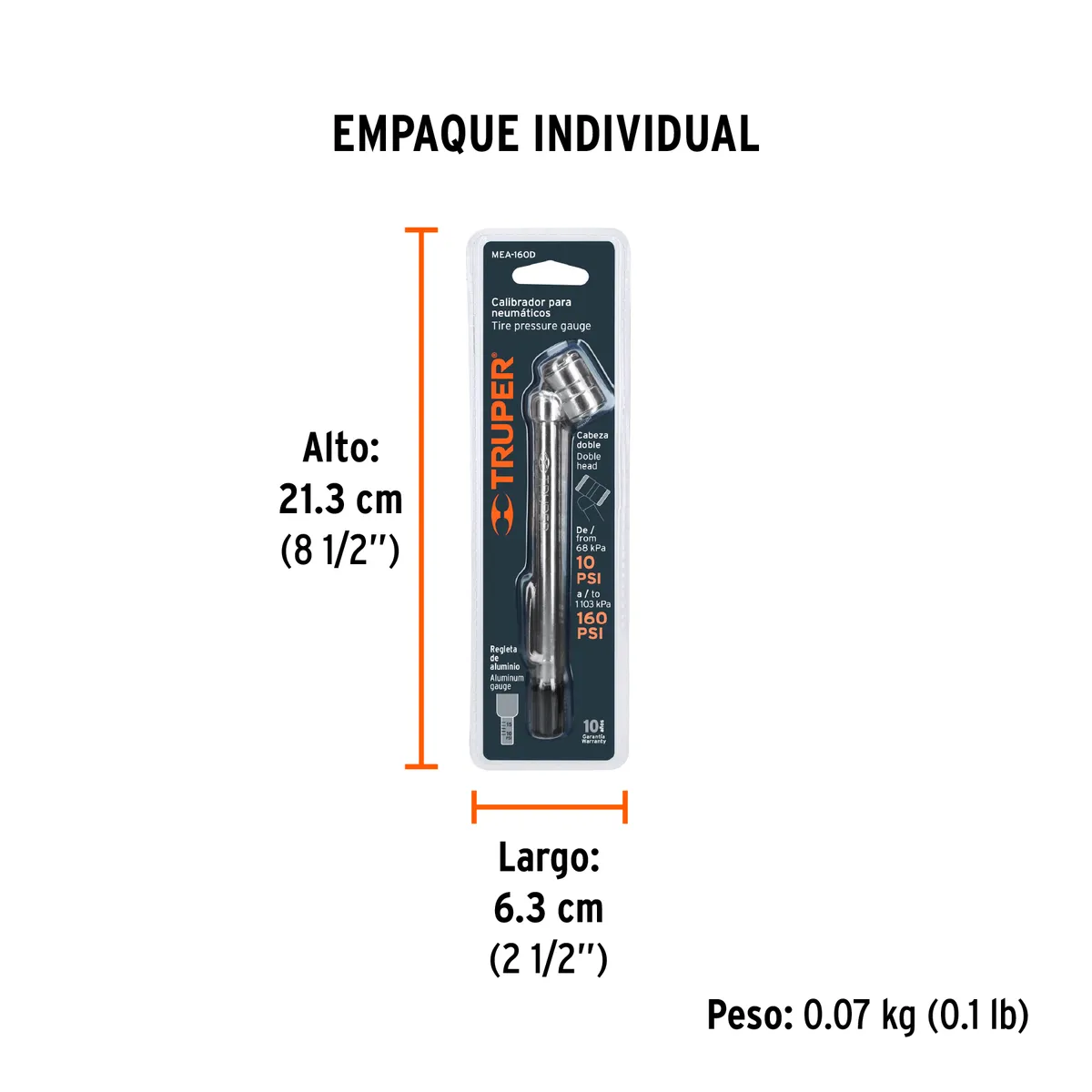 Calibrador de Presión 160 PSI Cabeza Doble Truper - 19100