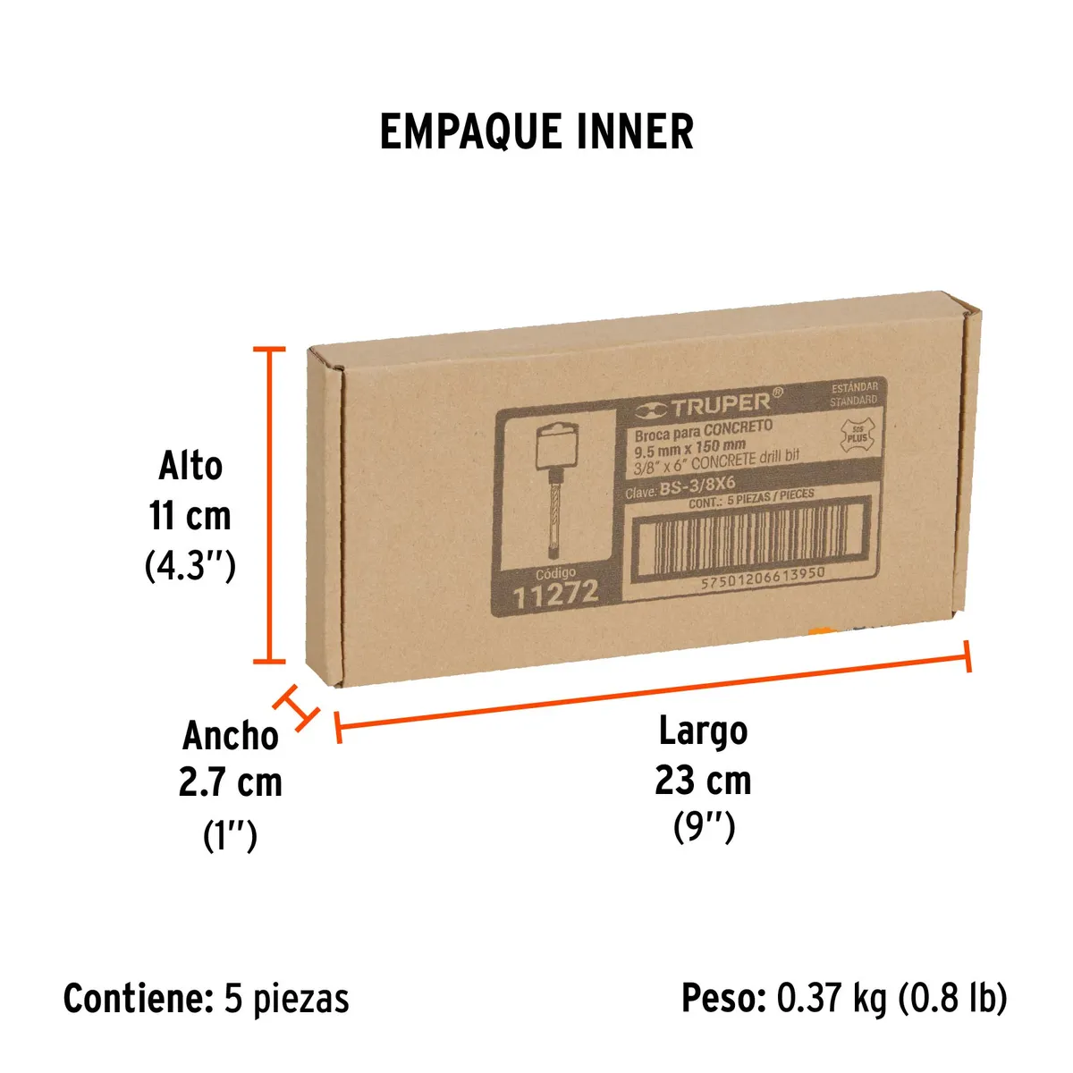 Broca SDS Plus 3/8" x 6" Truper - 11272
