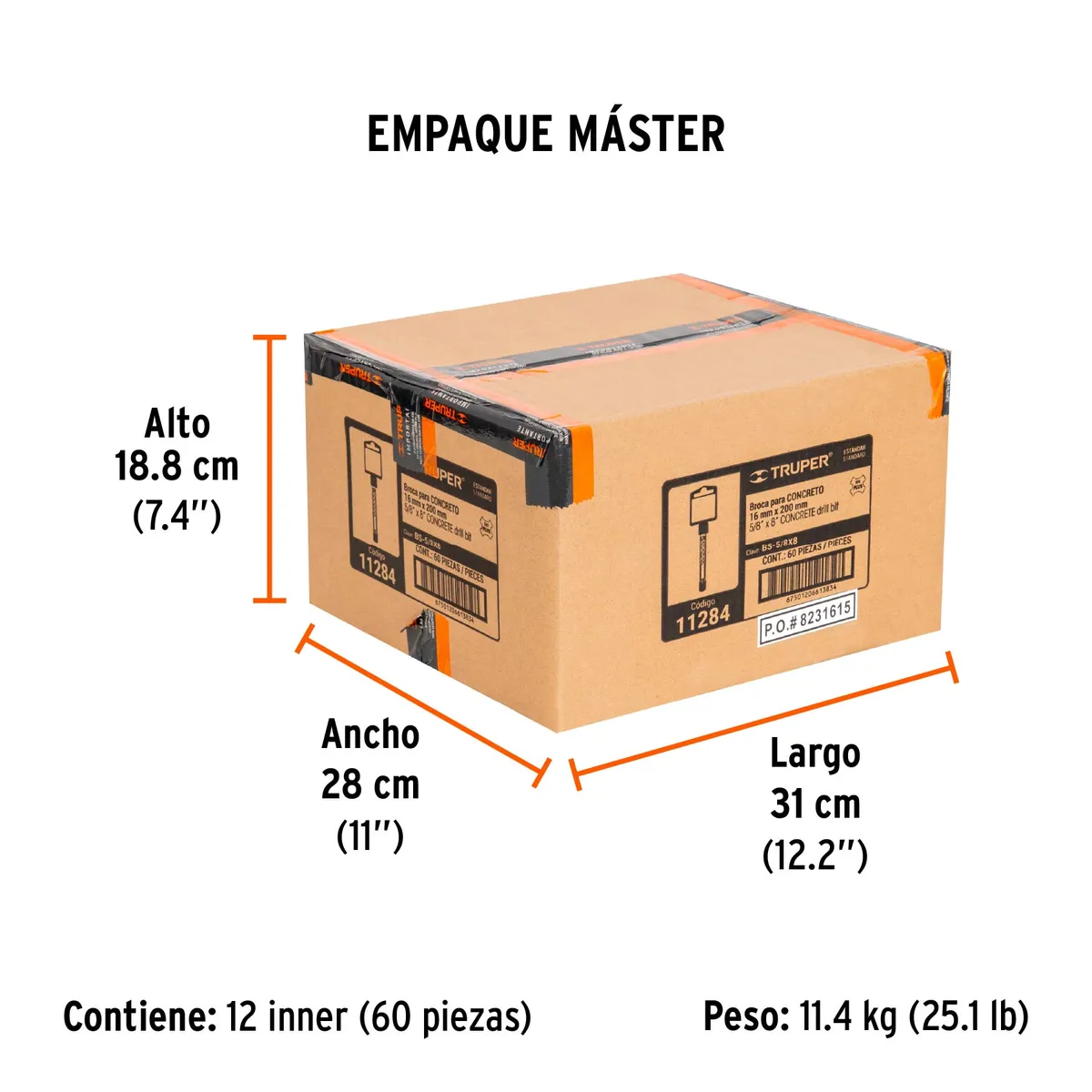 Broca SDS Plus 5/8" x 8" Truper - 11284