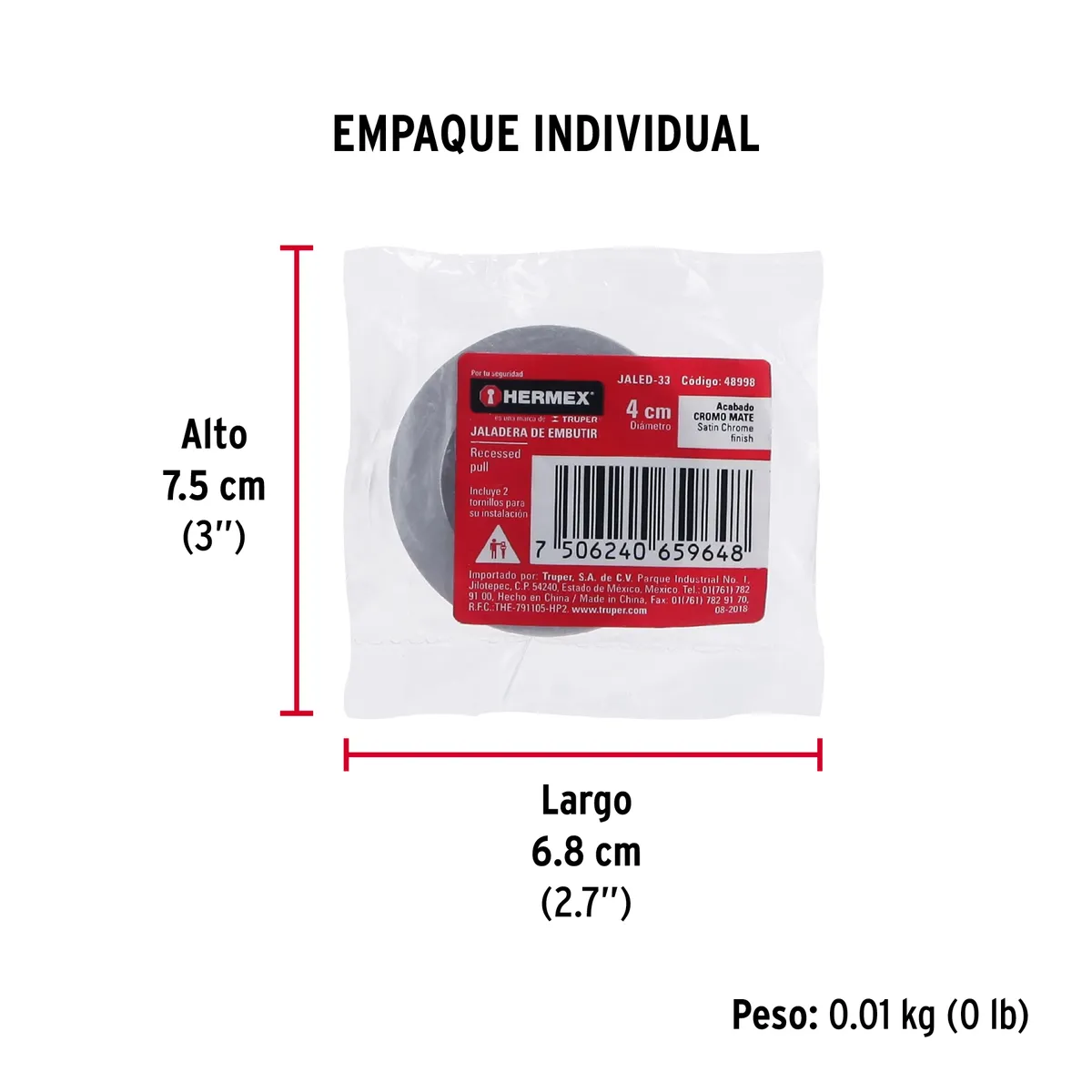 Jaladera de Embutir Circular JALED-33 Truper - 48998