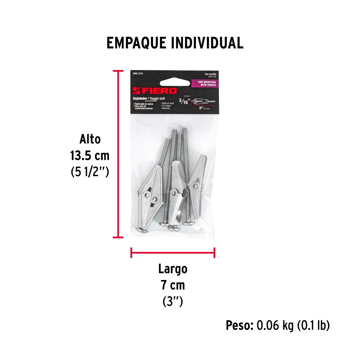 Bolsa con 4 Sujetadores Mariposa 3/16" x 3" Fiero - 47359