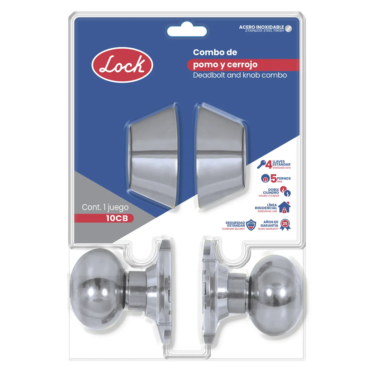 Combo de cerraduras con pomo y cerrojo ajustable para puertas de espesores entre 35mm y 35mm Lock