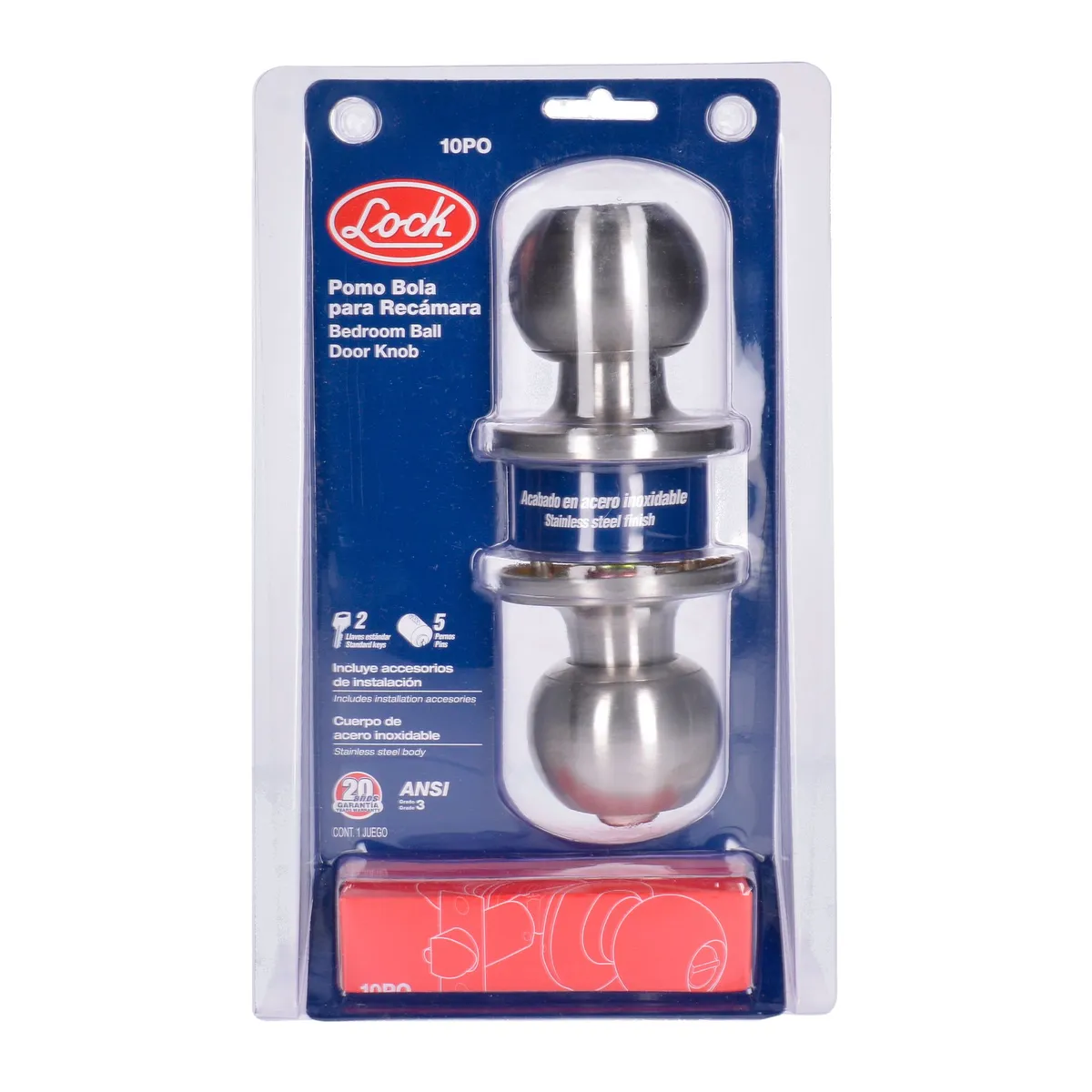 Cerradura de pomo (bola) para recámara, acero inoxidable. Lock
