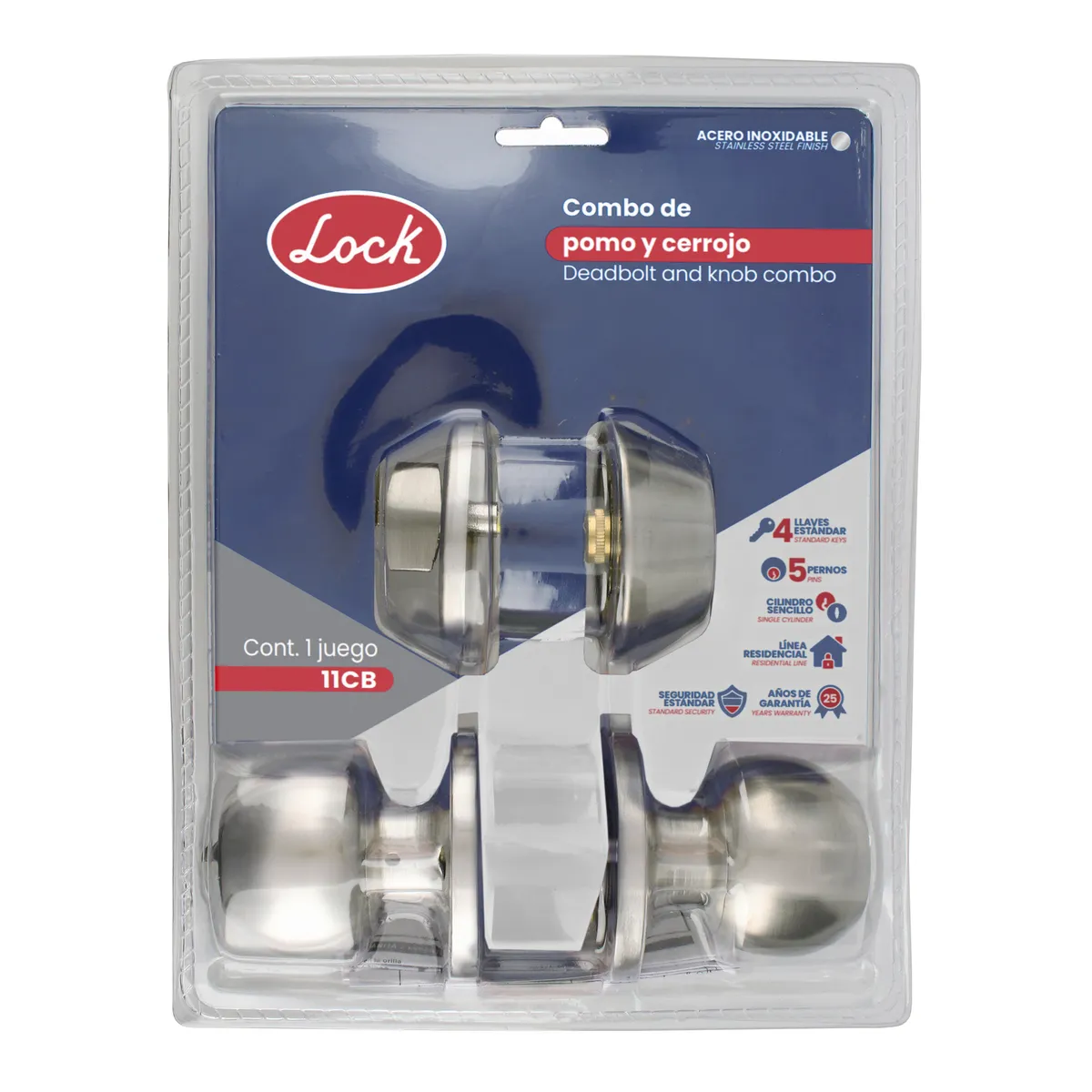 Combo de cerraduras con pomo y cerrojo ajustable para puertas de espesores entre 35mm y 35mm Lock
