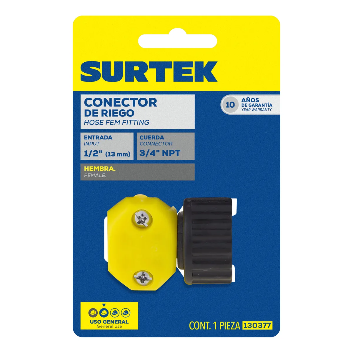 Conector plástico hembra 1/2" Surtek — Paquete de 12 piezas