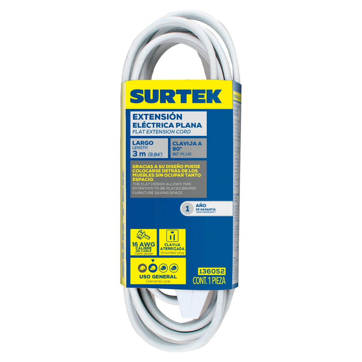 Extension elect plana aterr 3m Surtek