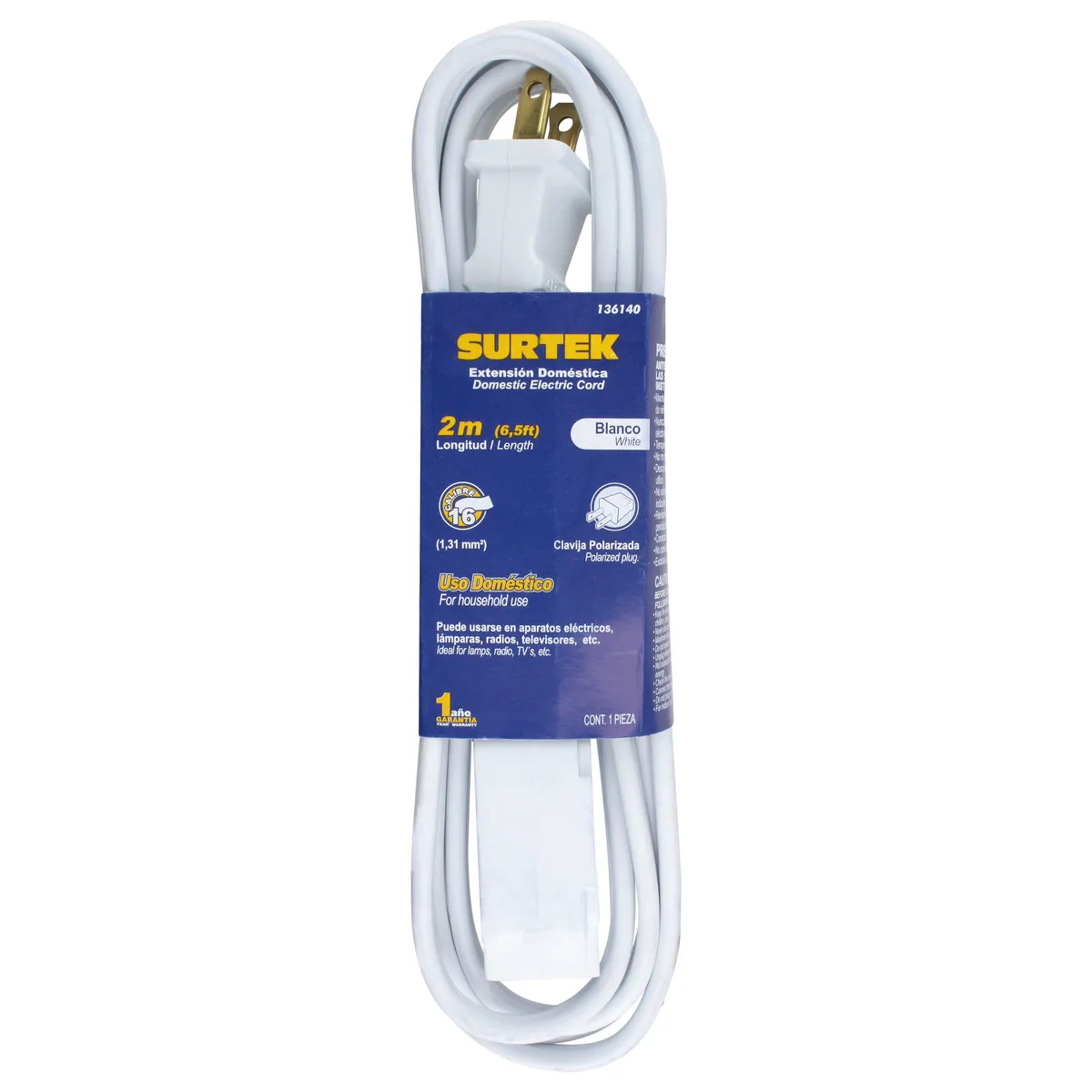 Surtek Extensión doméstica blanca 2m
