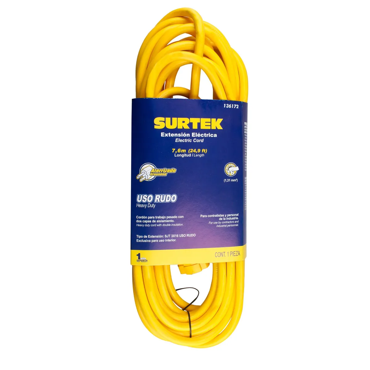 Surtek Extensión eléctrica uso rudo aterrizada 7.6m