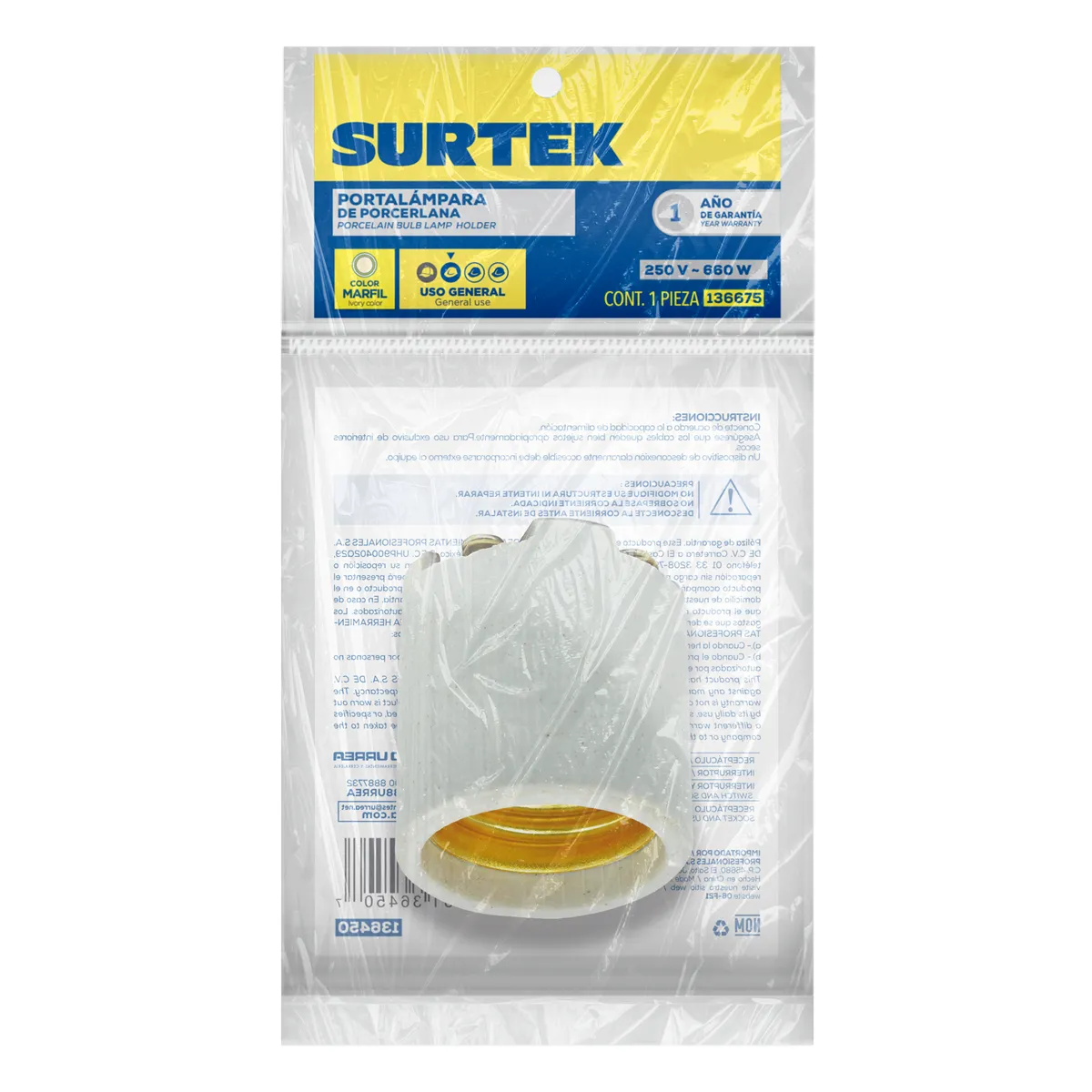 Portalámpara de porcelana sencillo 250V Surtek — Paquete de 10 piezas